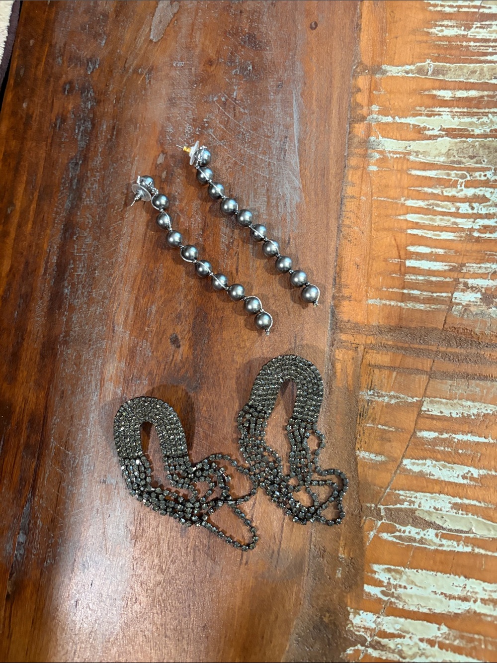 Hemisphere Hematite Drop & Gunmetal Chain Earrings Set